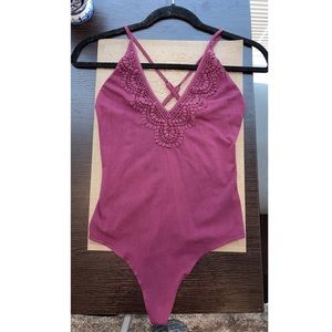 Kendall and Kylie burgundy red bodysuit with cross cross back